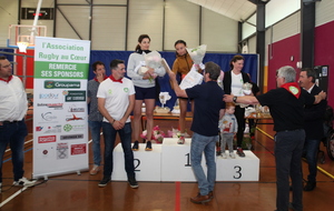 Jean-Léon Pourteau remet le trophée du CD 64 à la gagnante de la course à pied. 